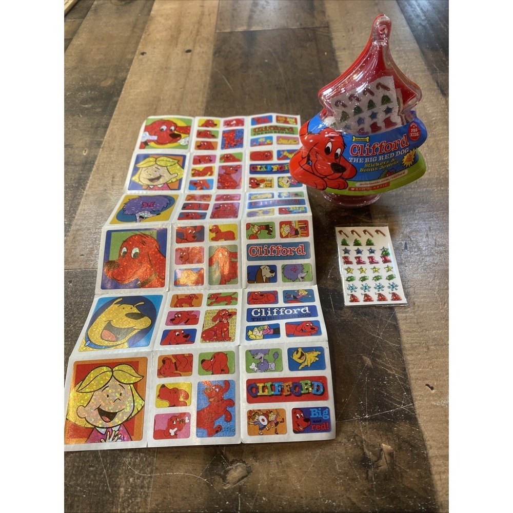 Vtg 2002 Clifford the Big Red Dog Sticker Sheets Scholastic Mello Ornament Xmas